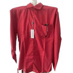 Villa D'Marco Men's XL Long Sleeve Royal Button Up Shirt  L SIXE 17.5 RED